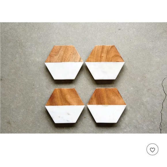 Marble and Wood Coasters Hexagon Set of 4 NWT - Picture 12 of 13